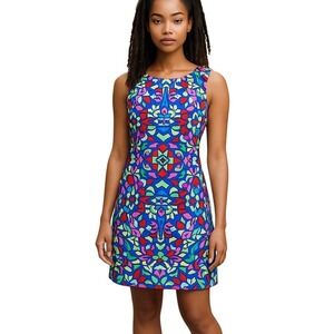 Mara Hoffman Blue Green Red‎ Printed Sleeveless Keyhole Mini Dress - 8